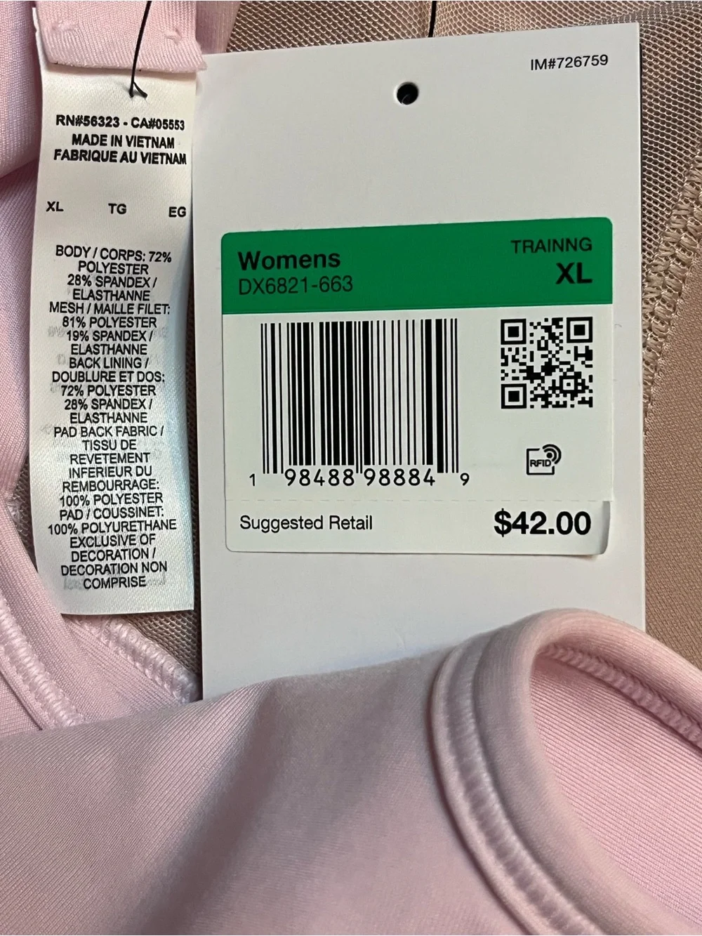 Nike Women’s XL Swoosh Medium Support Padded Racerback Sports Bra Pink Foam